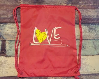 Ready To Ship Softball Love Drawstring Bag