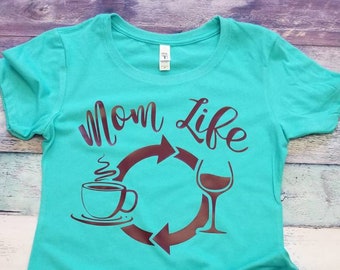 Ready to Ship Womens Mom Life Coffee Wine Repeat Tee Size M