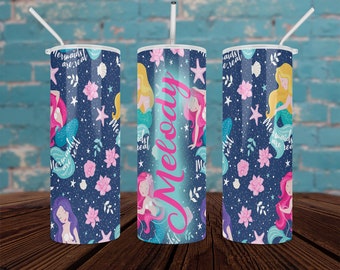 Mermaid Monogram Stainless Steel Skinny Tumbler