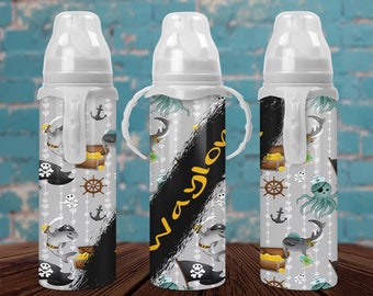 Pirate Shark Monogram Baby Bottle