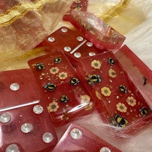 Sunflower and Bee Dominoes Set, Rose Gold Dominoes, Girly Dominos, Dominoes Gift Set, Double Six Dominos, Double Sixes Dominoes