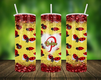 Ladybug Monogram Stainless Steel Skinny Tumbler