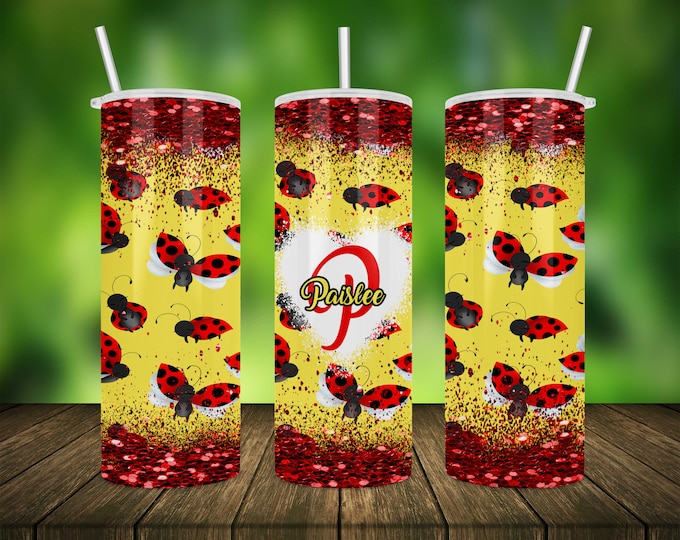 Featured listing image: Ladybug Monogram Stainless Steel Skinny Tumbler