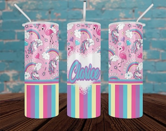 Unicorn and Flamingo Monogram Stainless Steel Skinny Tumbler