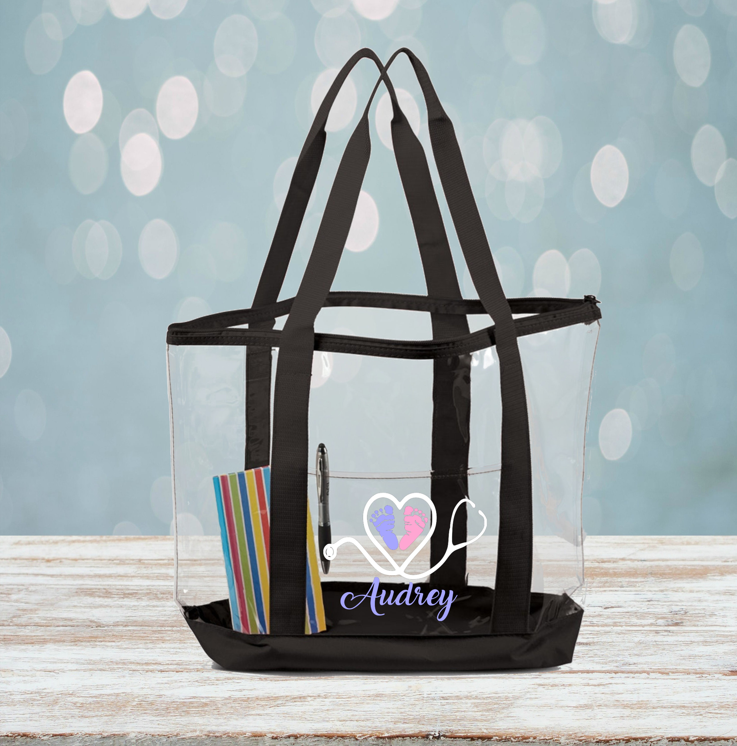 Large Clear Tote Bag with Zipper Closure