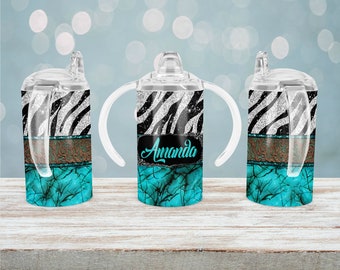 Zebra Turquoise Monogram Sippy Cup