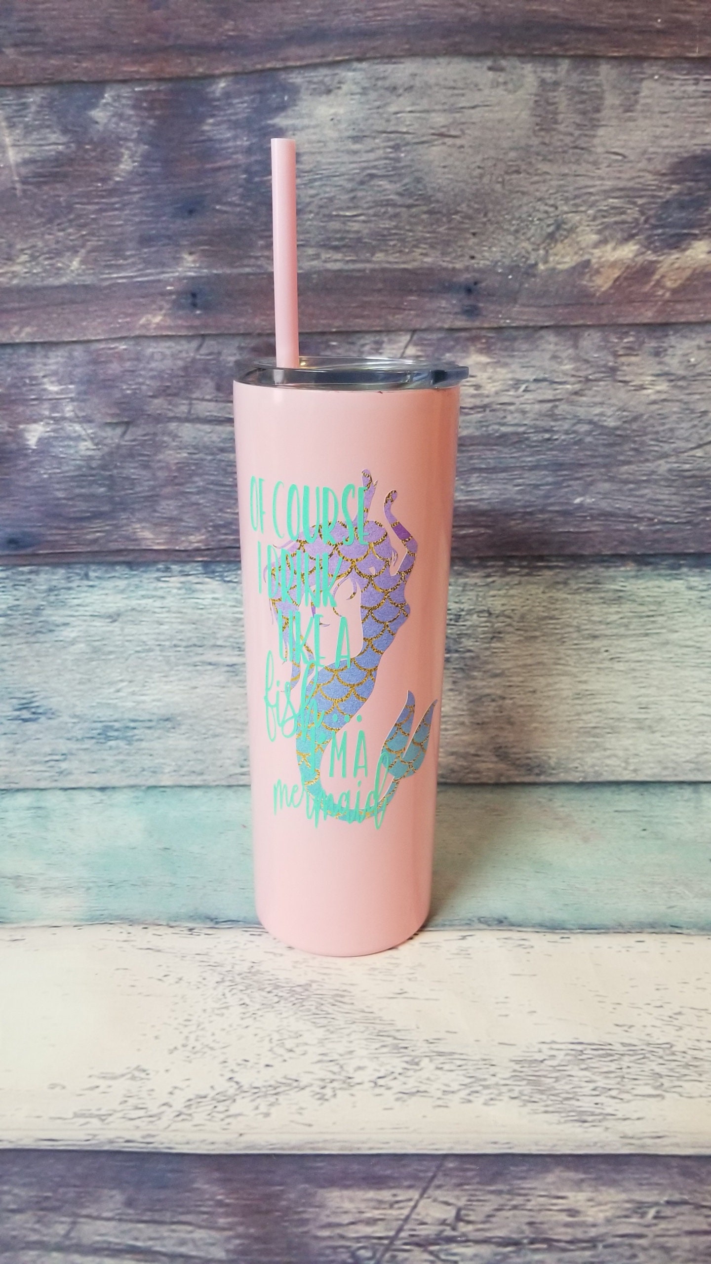 Ready to Ship Custom Stainless Steel Straw Tumbler, Mermaid Tumbler, Of