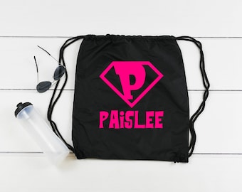 Super Hero Shield Monogram Drawstring Bag