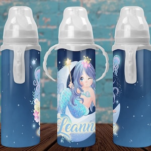 Zeemeermin Monogram Baby Fles, Zeemeermin Baby Fles, Meisjes Baby Fles, Roestvrij Stalen Baby Fles