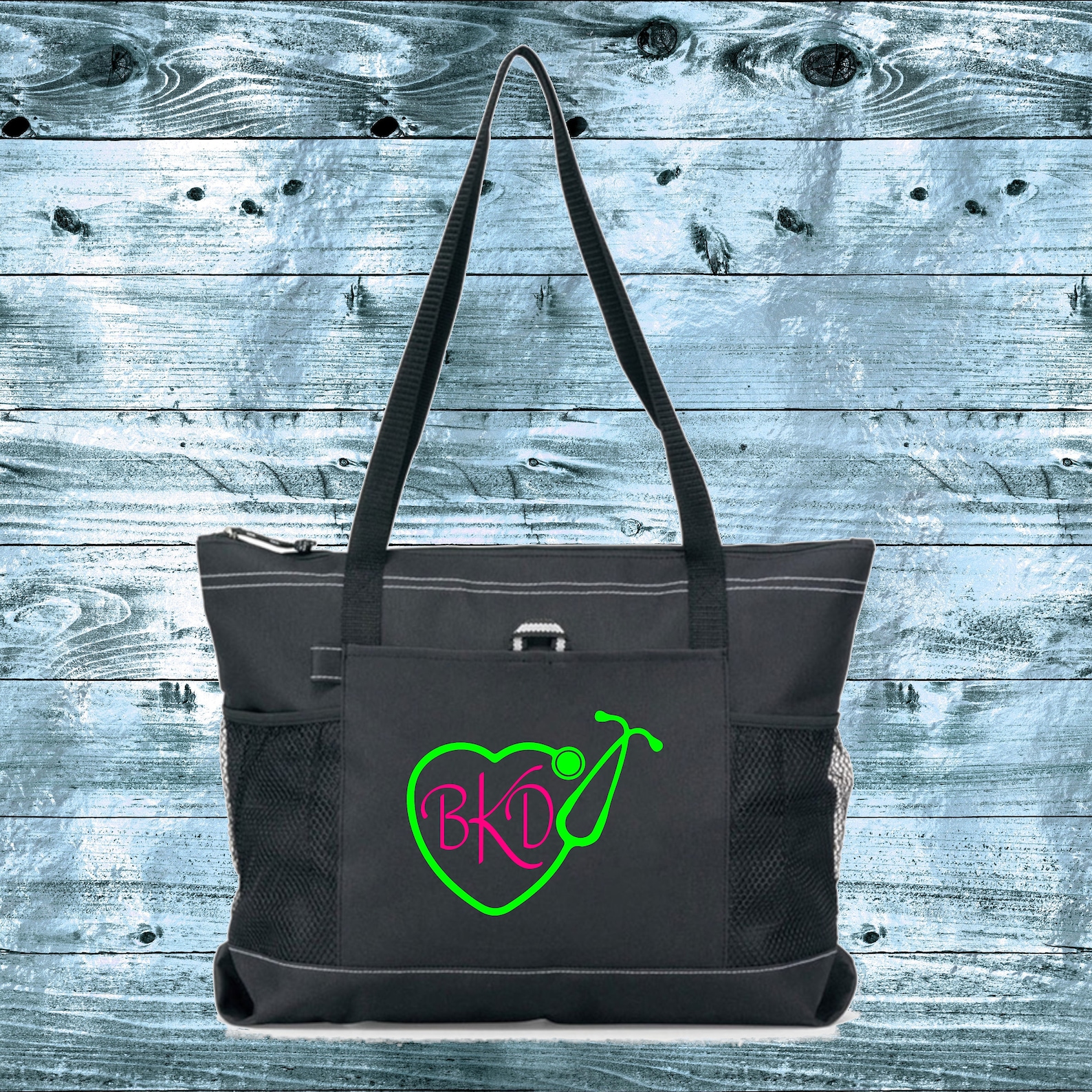 Stethoscope Monogram Zippered Tote Bag Nurse Tote Doctor Etsy