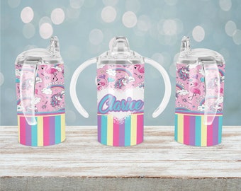 Flamingo and Unicorn Monogram Sippy Cup