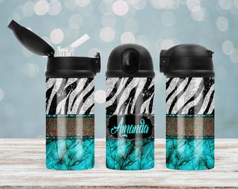 Turquoise Zebra Water Bottle With Straw