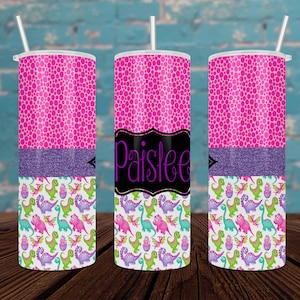 Dinosaur Monogram Stainless Steel Skinny Tumbler, Dino Tumbler, Dino Monogram Travel Mug, Girls Tumbler, Dino Tumbler