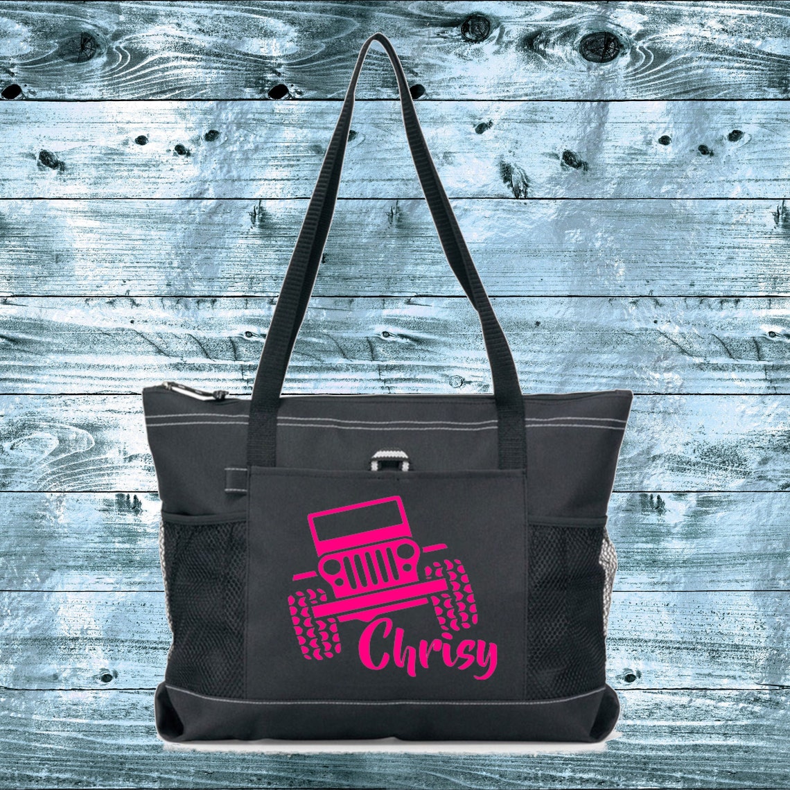 Jeep Monogram Zipper Tote Bag Personalized Tote Bag Country Etsy