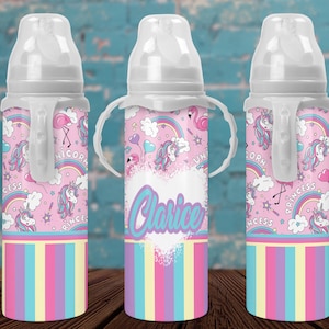Unicorn Monogram Babyfles, Flamingo Monogram Babyfles, Meisjes Babyfles, Girly Babyfles, Roestvrijstalen Babyfles