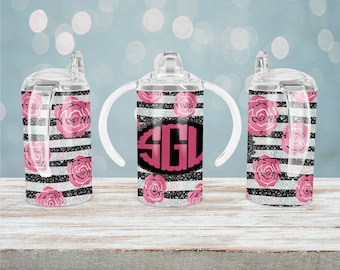 Rose And Stripes Monogram Sippy Cup