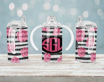 Rose And Stripes Monogram Sippy Cup