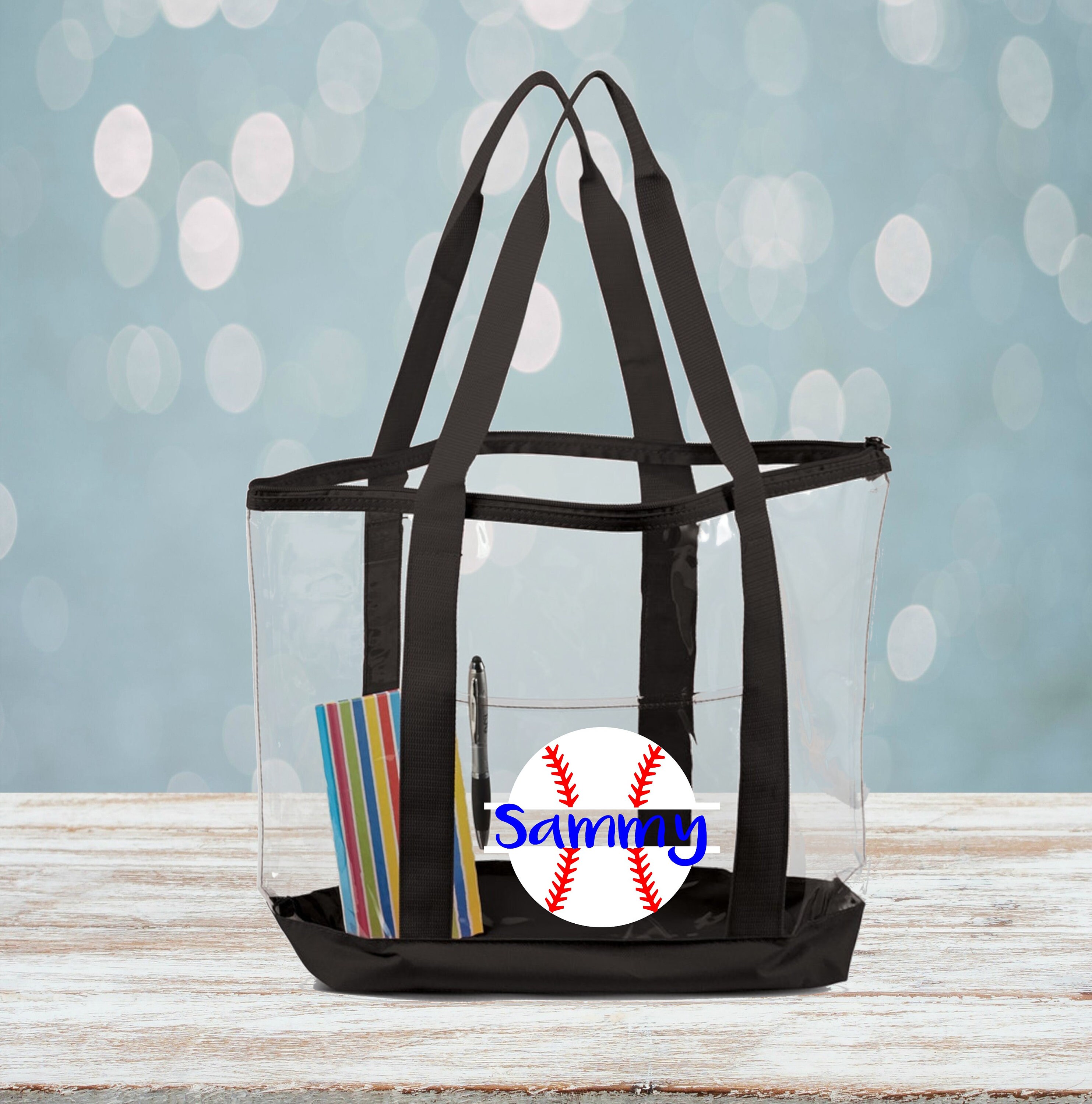 Clear Baseball Monogram Tote Personalized Clear Zippered Tote Bag
