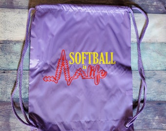 Ready to Ship Softball Life Drawstring Bag