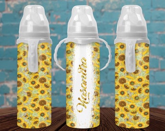 Sunflower Monogram Baby Bottle