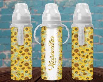 Sunflower Monogram Baby Bottle