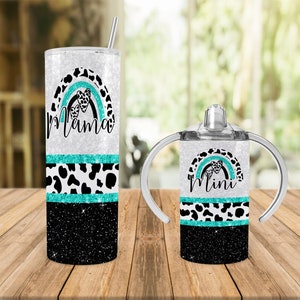 Cow Print And Teal Mama And Mini Tumbler Set, Cow Print Tumbler Gift Set, Cow Print Sippy Cup, Mama And Mini Gift Set