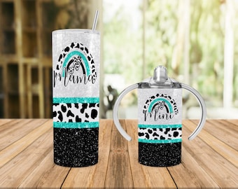 Cow Print And Teal Mama And Mini Tumbler Set