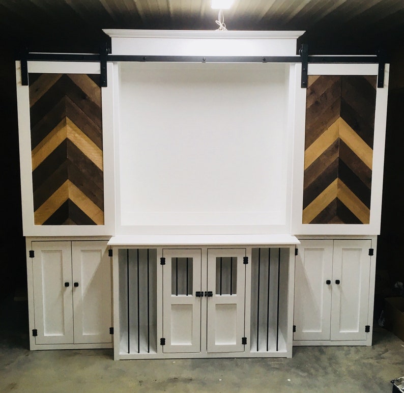Tv Console Dog Kennel Tv Stand Custom Barn Door Media Etsy