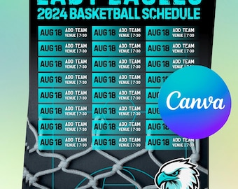 Customizable Premier Editable Basketball Game Schedule