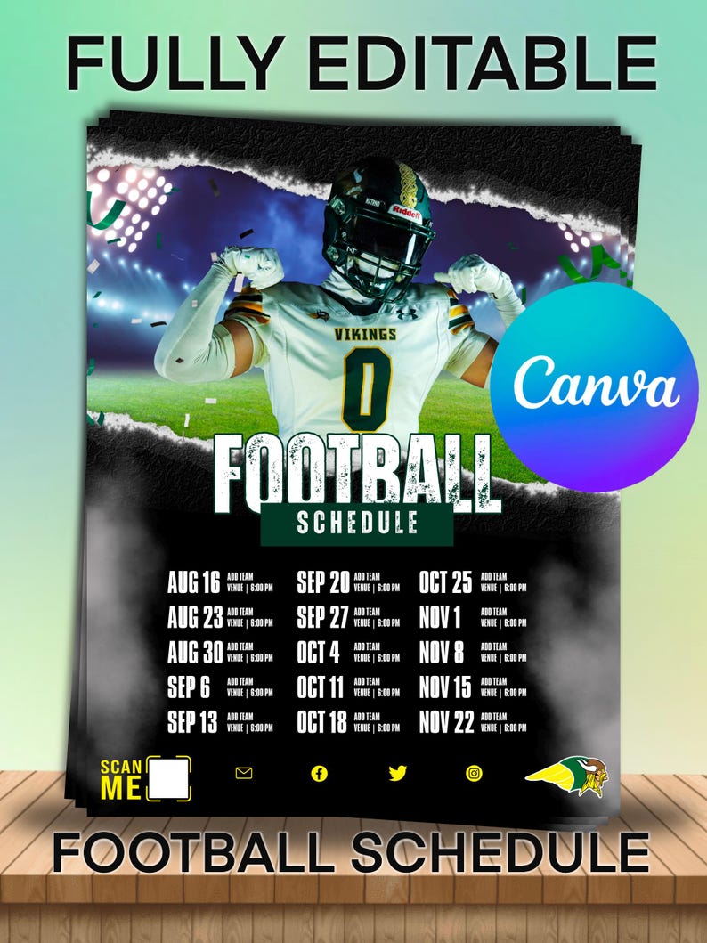 Editable Canva Football Game Schedule - Etsy