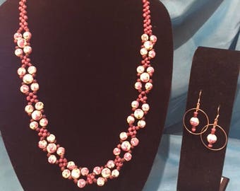 Purple Rose Jewelry Set, Earrings, Necklace, Purple, White