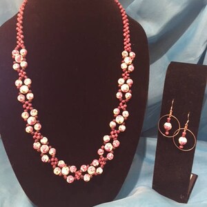 Purple Rose Jewelry Set, Earrings, Necklace, Purple, White