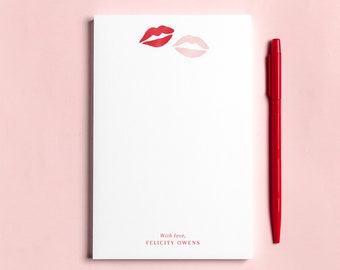 Personalized Notepad | Watercolor Kisses | Romantic Valentine's Day | Pink and Red | 5.5 x 8.5 | 50 Pages