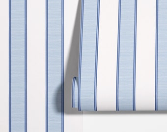 Traditional Unpasted Wallpaper | Nantucket Stripe in Nautical Blue | 20.5 inch width | Woodbury Design Exclusive