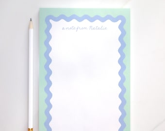 Personalized Notepad | Ric Rac Border | Natalie Mint Green & Blue | 5.5 x 8.5 | 50 Pages