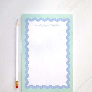 Personalized Notepad | Ric Rac Border | Natalie Mint Green & Blue | 5.5 x 8.5 | 50 Pages