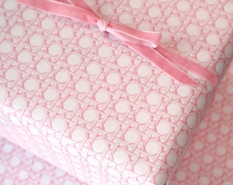 Wrapping Paper | Cane Rattan in Pink | Classic Preppy Luxury | Set of 5 Sheets | 20" x 29" Gift Wrap