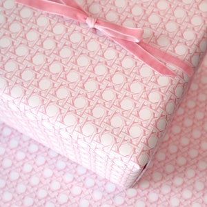 Wrapping Paper | Cane Rattan in Pink | Classic Preppy Luxury | Set of 5 Sheets | 20" x 29" Gift Wrap