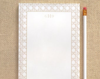 Personalized Notepad | Cane Rattan Border Frame in Mist Beige | 5.5 x 8.5 | 50 Pages