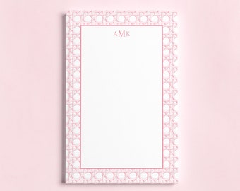 Personalized Notepad | Cane Rattan Border Frame in Pink | 5.5 x 8.5 | 50 Pages