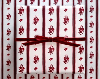 Wrapping Paper Sheets | Rose Stripe in Burgundy Wine Red | Classic Preppy Luxury | Set of 5 Sheets | 20" x 29" Gift Wrap