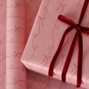 Wrapping Paper Sheets | Bow Ribbon Stripe in Pink & Red | Set of 5 Sheets | 20" x 29" Gift Wrap