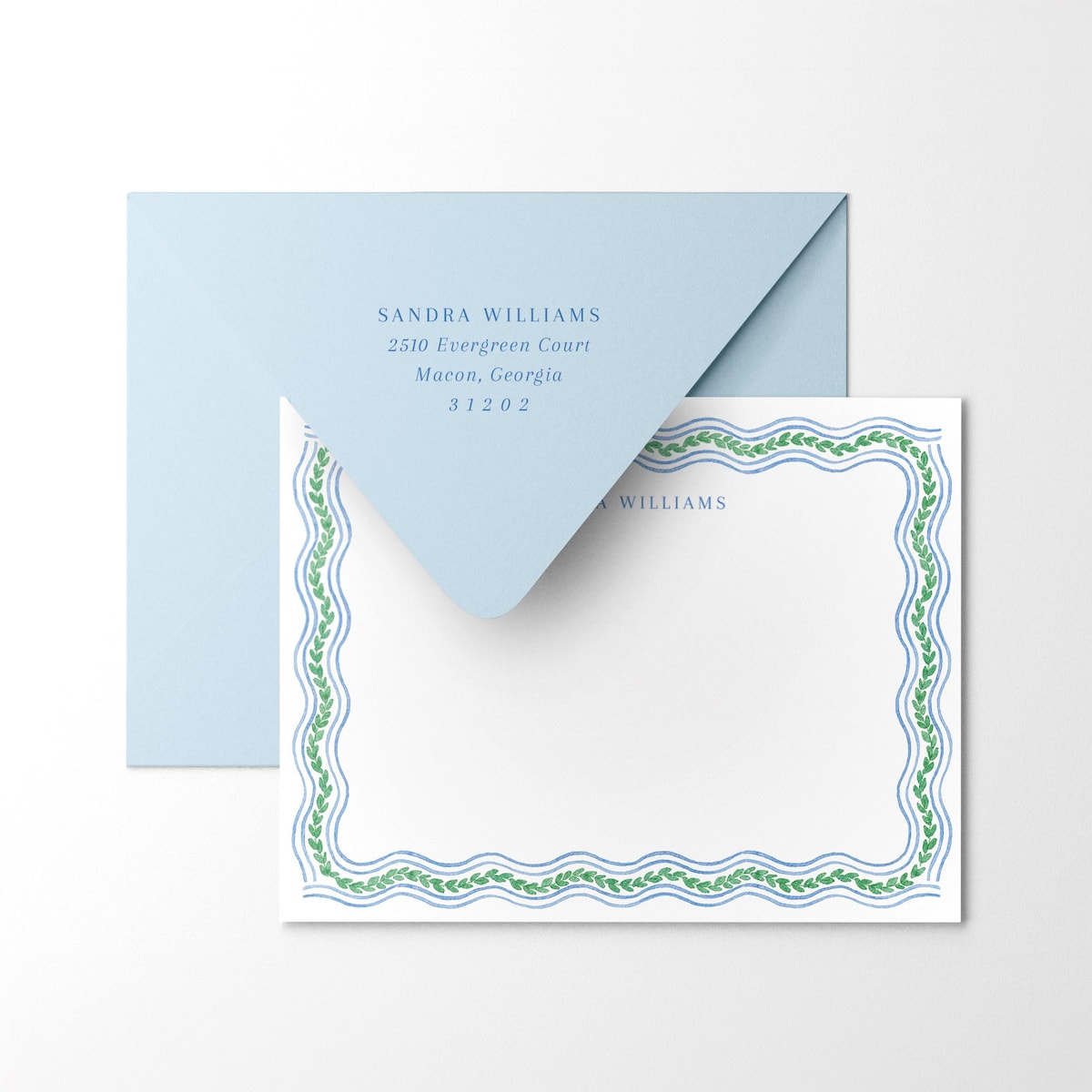 Personalized Notecards | Ivy Vine Watercolor | Curvy Decorative Border | A2 4.25 X 5.5 | Euro Triangle Flap Envelopes | Luxury Stationery - Etsy