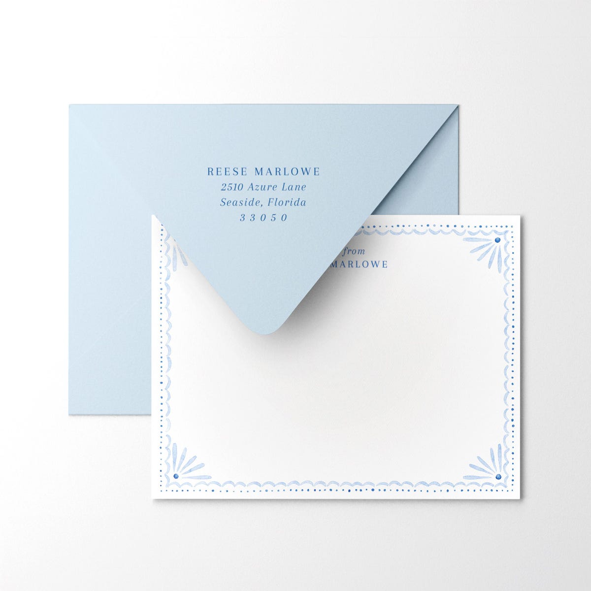Personalized Notecards | Watercolor Decorative Border | Santorini Blue | A2 4.25 X 5.5 | Euro Triangle Flap Envelopes | Luxury Stationery - Etsy