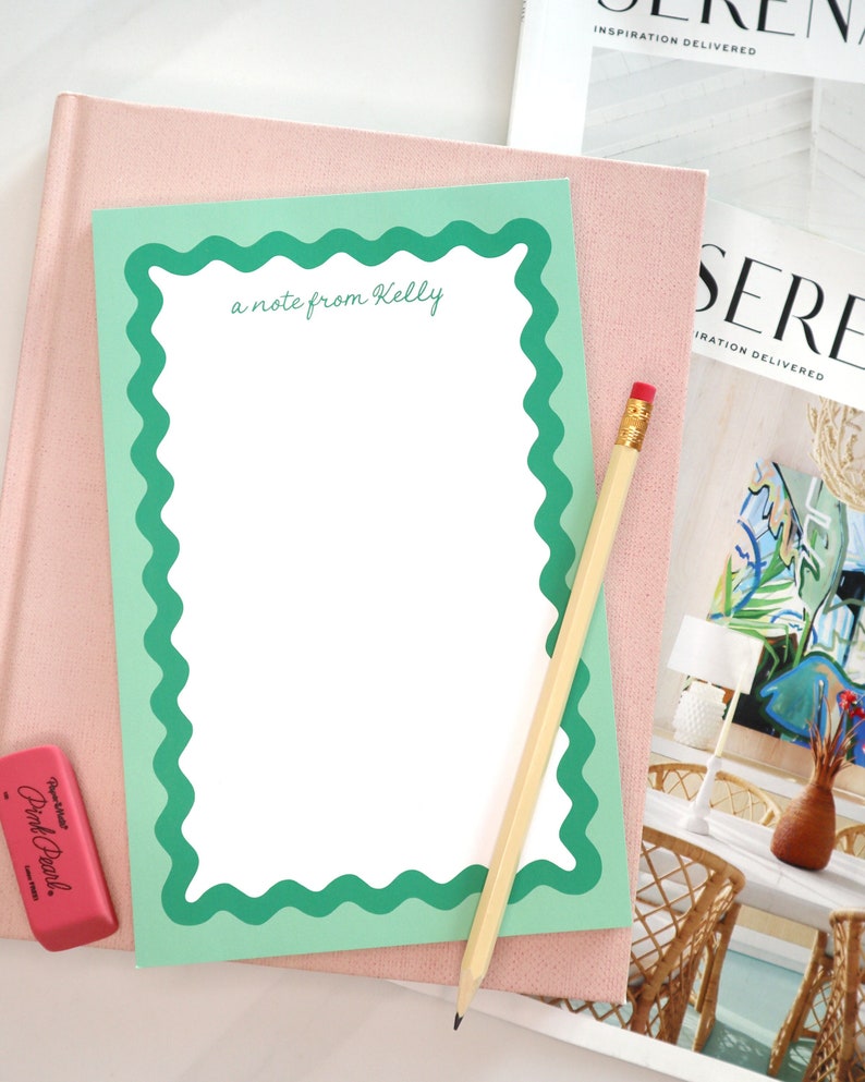 Green Ric Rac Border Personalized Notepad | Ric Rac Border | Kelly Green | 5.5 X 8.5 | 50 ...