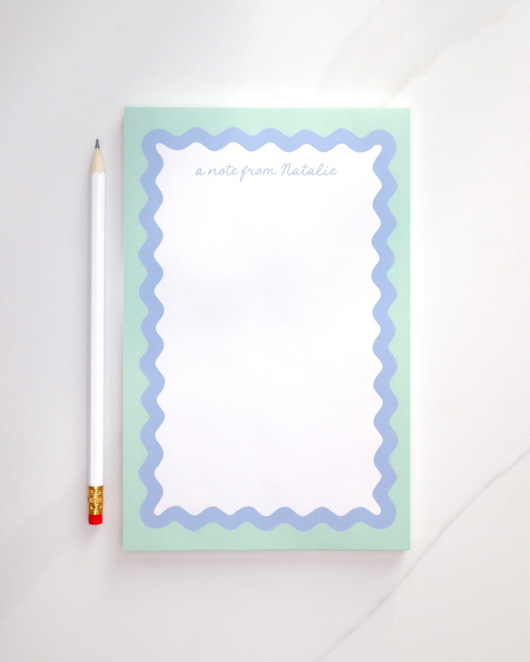Green Ric Rac Border Personalized Notepad | Ric Rac Border | Natalie Mint Green & Blue | 5.5 ...