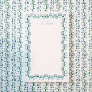 Personalized Notepad | Ivy Vine | Blue Green Watercolor | Curvy Decorative Border | 5.5 x 8.5 | 50 Pages