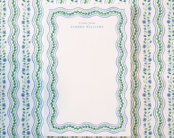 Personalized Notepad | Ivy Vine | Blue Green Watercolor | Curvy Decorative Border | 5.5 x 8.5 | 50 Pages