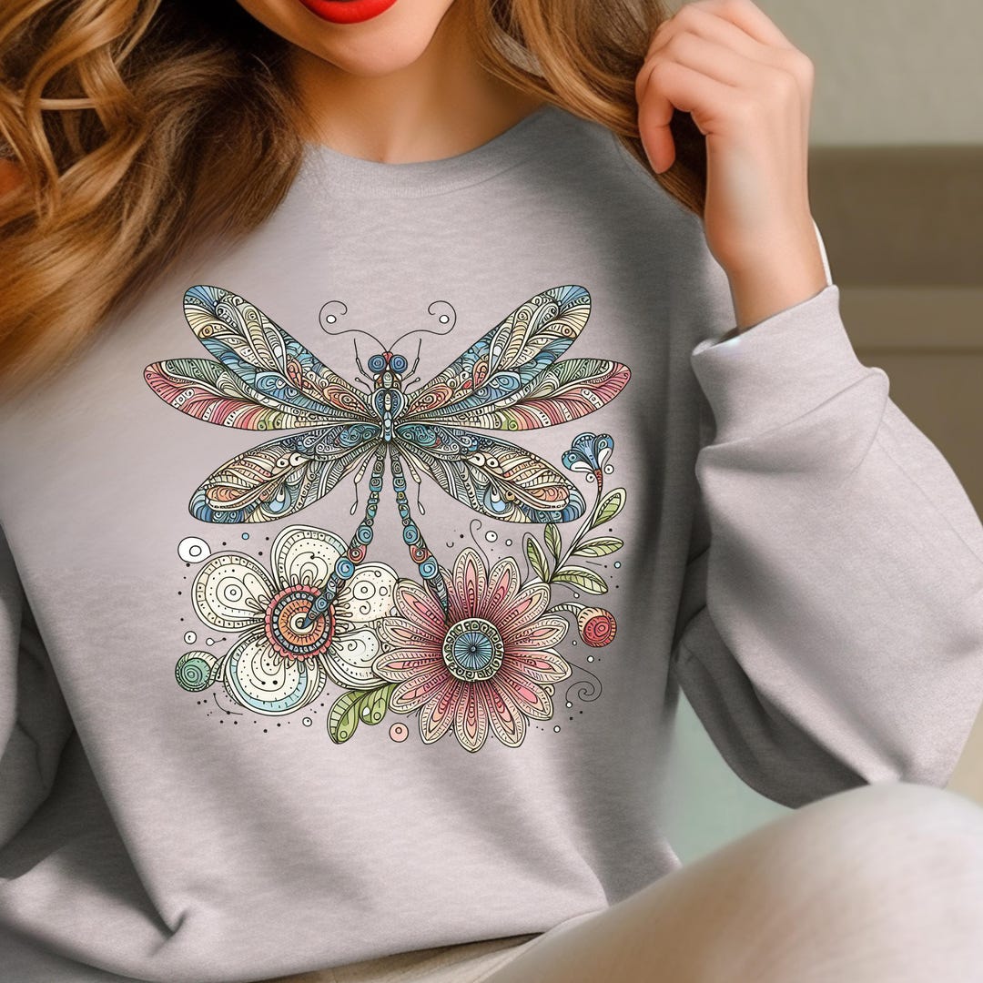 Dragonfly Shirt Mandala Shirt for Women Vintage Floral Dragonfly Shirt ...