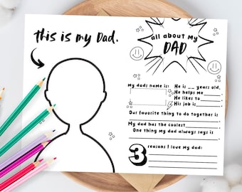 Father's Day Coloring Card Printable – All About My Dad Fill-in (Digital Download)
